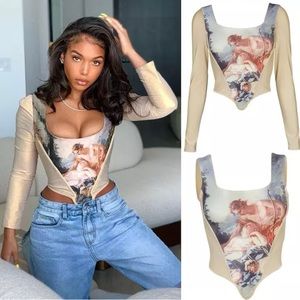 Long sleeve Renaissance art boned corset top